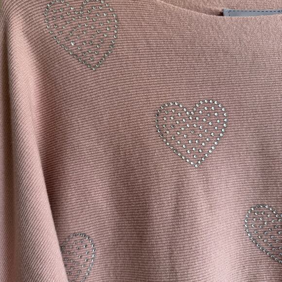 NWT Liv Milano Blush Shale Pink Rhinestone Heart Embellished Pullover Sweater M - Picture 4 of 9